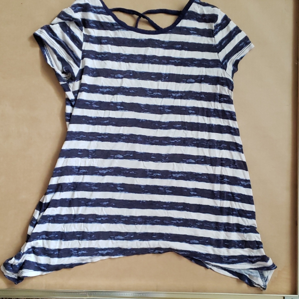 Blue and white striped Tee with little showing